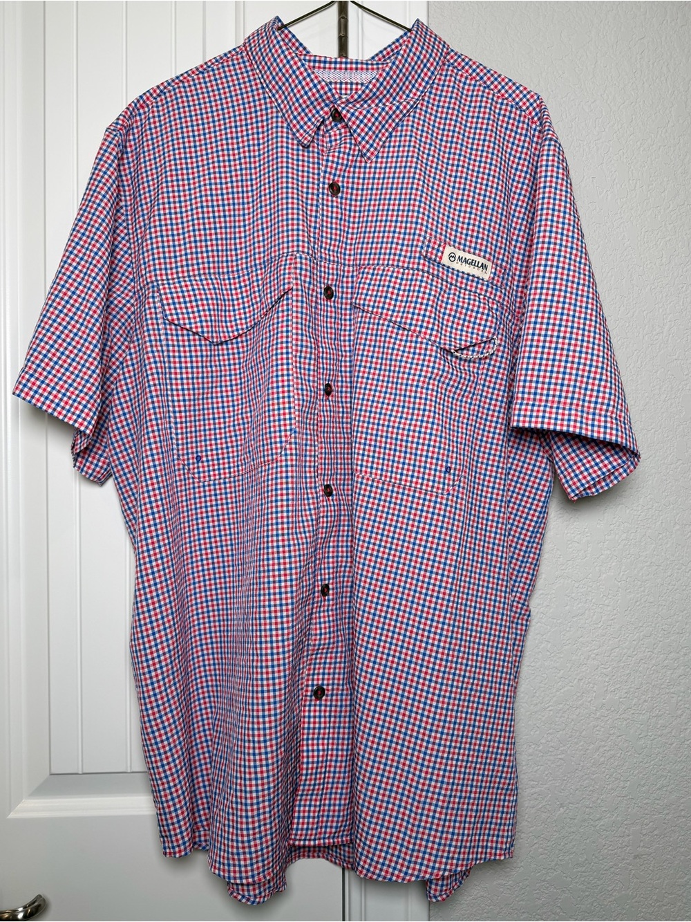 Magellan Outdoors Men’s Red & Blue Check Button-Up Shirt
